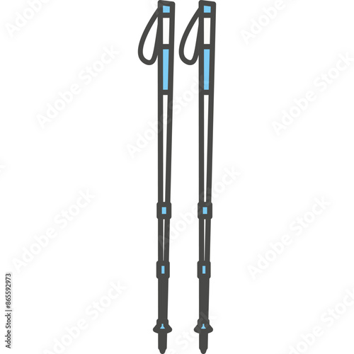 Trekking walking sticks vector icon