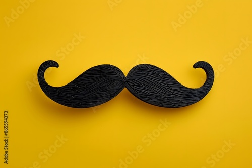 Black Curled Mustache on Vibrant Yellow Background photo