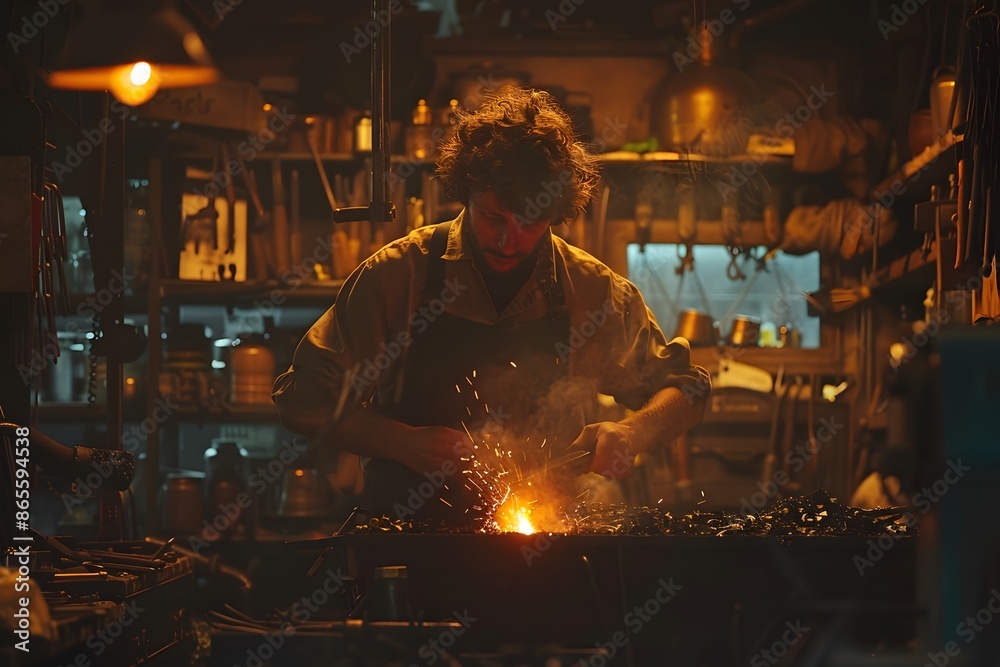 Blacksmith at Work in a Dimly Lit Workshop Blacksmith at Work in a Dimly Lit Workshop