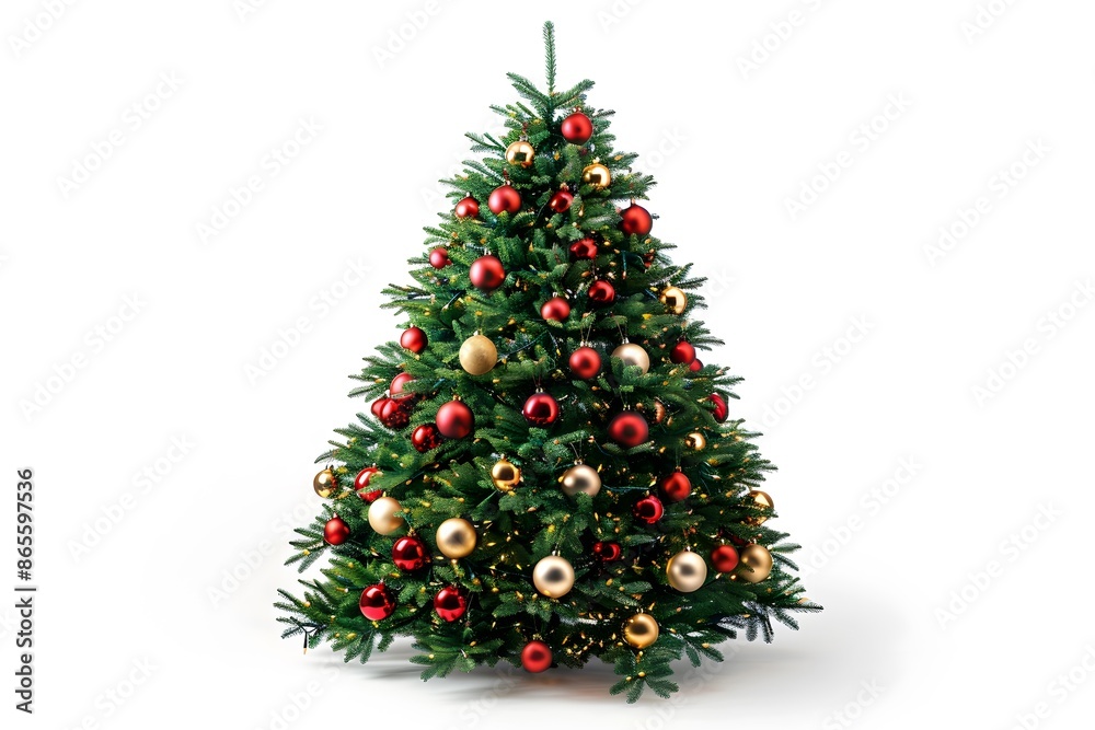 Beautifully Decorated Christmas Tree with Red and Gold Ornaments Beautifully Decorated Christmas Tree with Red and Gold Ornaments