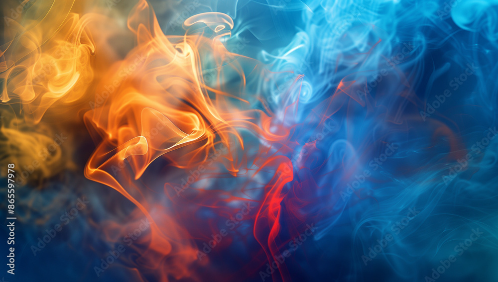 Abstract background with colourful smoke and a clock in the middle, a dark blue colour scheme, soft lighting, flowing shapes, high resolution, no text or logo. Abstract background with colourful smoke and a clock in the middle, a dark blue colour scheme, soft lighting, flowing shapes, high resolution, no text or logo.