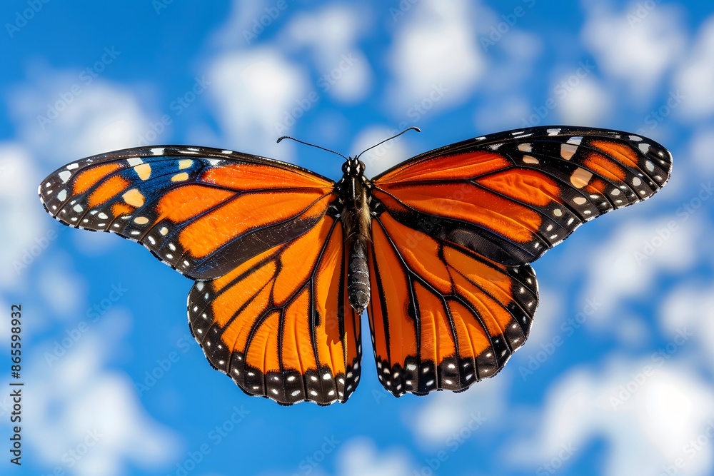 Fototapeta premium Vibrant Monarch Butterfly Against a Clear Blue Sky