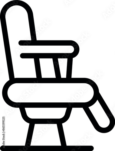 Simple black and white icon of a baby high chair, perfect for projects related to childcare, parenting, or baby products