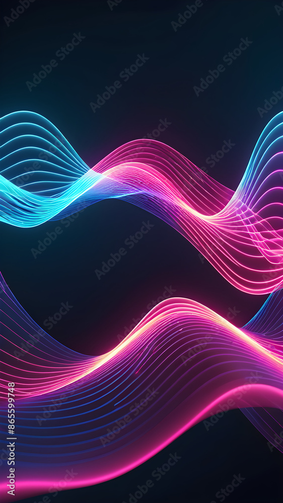 Vertical futuristic abstract neon wave background with light lines wallpaper Blue pink