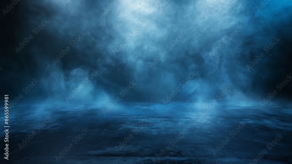 Blue empty room with smoke Blue empty room with smoke