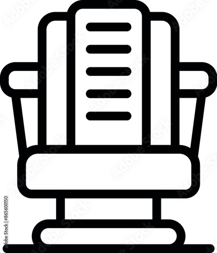 Simple black line icon of a comfortable airplane passenger seat with adjustable headrest, ideal for travel and aviation related designs