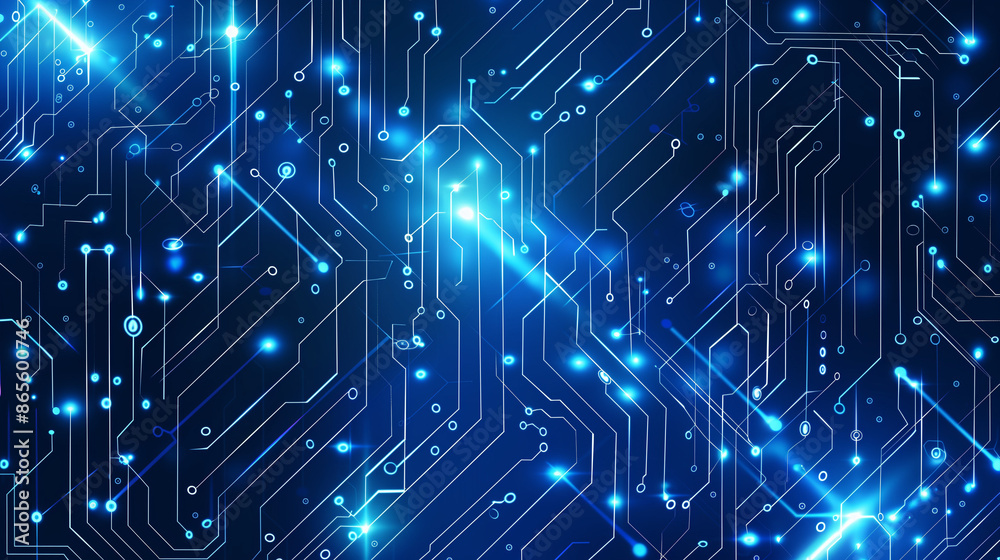 Abstract blue circuit board background with glowing elements, representing technology and digital marketing in the world of artificial intelligence. Abstract blue circuit board background with glowing elements, representing technology and digital marketing in the world of artificial intelligence.