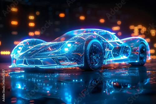 Futuristic Neon Sports Car in a Cyberpunk Cityscape © Valentin