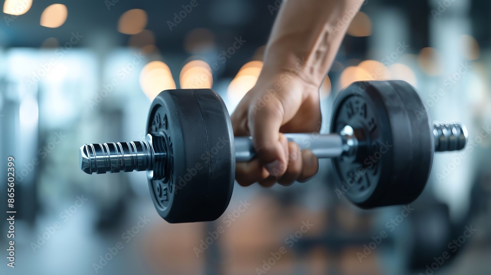 Close-up of a person's hand lifting a dumbbell in the gym, showcasing strength and a focus on fitness and exercise. Close-up of a person's hand lifting a dumbbell in the gym, showcasing strength and a focus on fitness and exercise.
