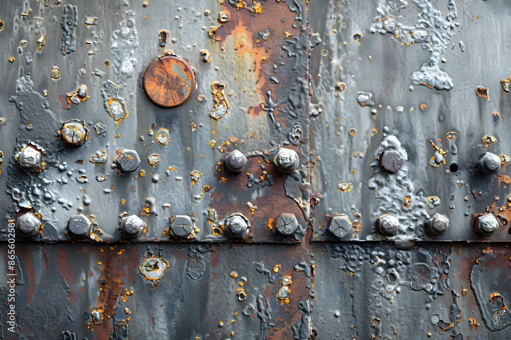 Weathered and Rusted Metal Surface with Bolts and Rivets Weathered and Rusted Metal Surface with Bolts and Rivets