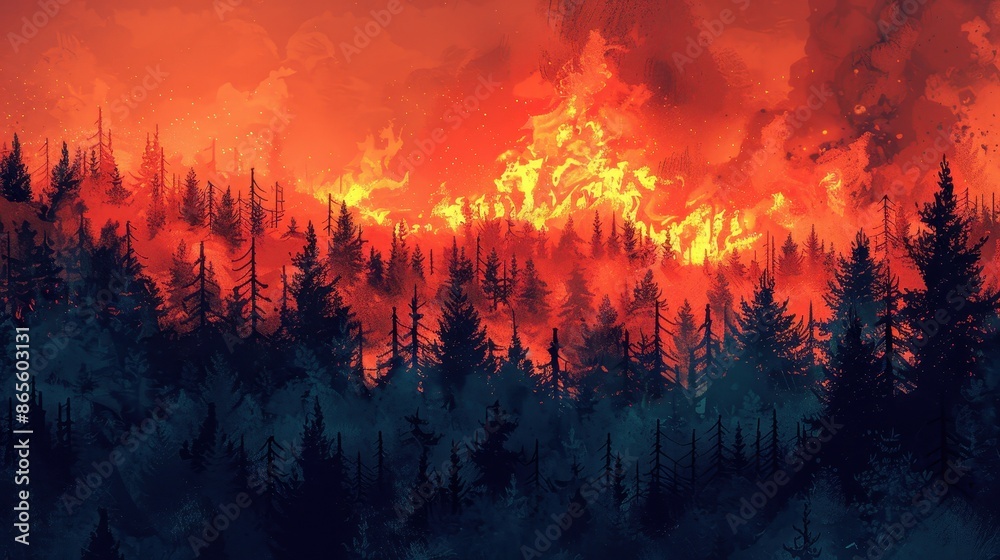 Wildfire at the edge of a forest Wildfire at the edge of a forest