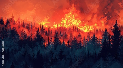 Wildfire at the edge of a forest