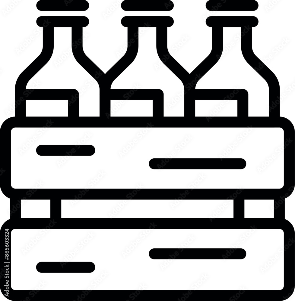Fototapeta premium Storage box holding three glass bottles with caps, potentially for use in a business or warehouse setting