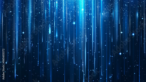 Blue background with vertical lines of light and stars, creating an abstract digital rain effect.