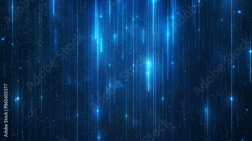 Blue background with vertical lines of light and stars, creating an abstract digital rain effect.