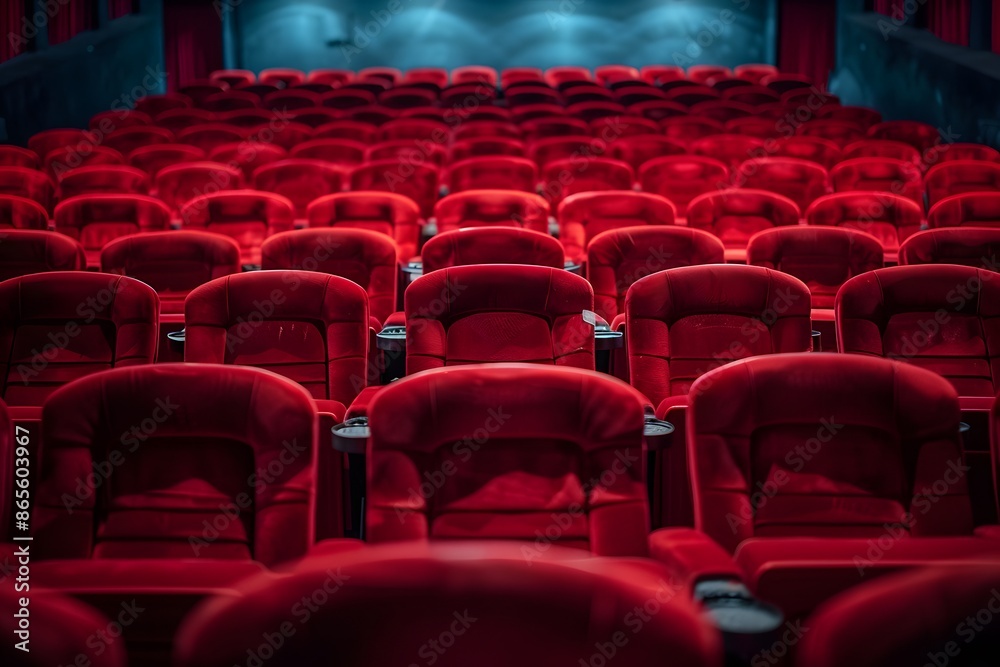 Obraz premium Empty Red Velvet Seats in a Movie Theater Awaiting Audience