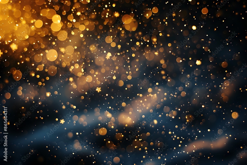 Fototapeta premium Golden Bokeh Lights Against a Dark Background