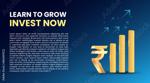 Stock market or stock exchange or financial technology concept banner, poster or web background with golden rupee icon and trading background. 