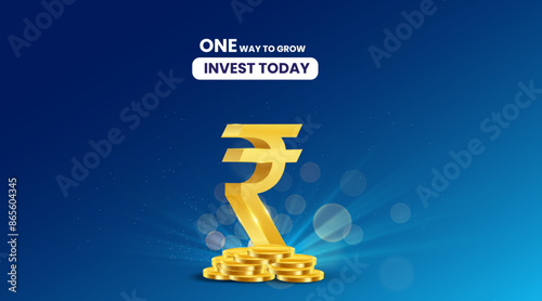 Stock market or stock exchange or financial technology concept banner, poster or web background with golden rupee icon and trading background. 