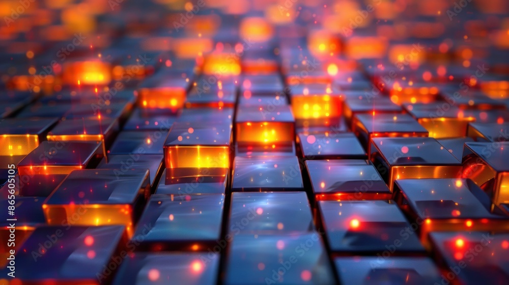 Fototapeta premium Abstract 3D Render of Glowing Cubes
