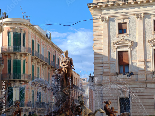 Diana fountain in Siracusa old town (Ortigia). Sicily, southern Italy. photo