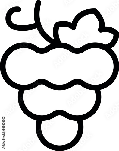 Simple black and white line art illustration of a bunch of grapes growing on the vine
