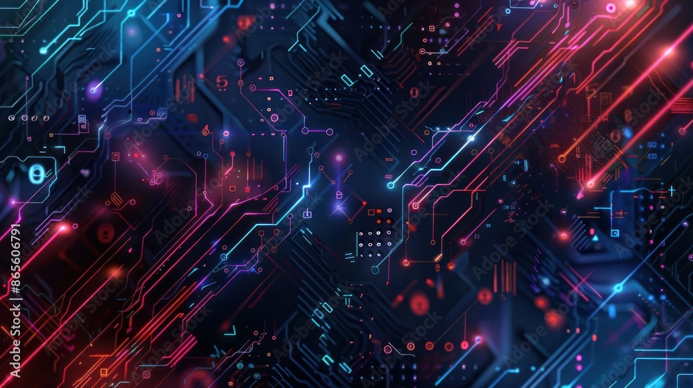 Obraz premium Futuristic technology computer chip with a blue and orange design