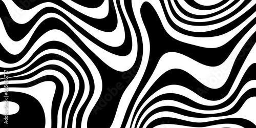 Zebra wavy pattern. Distorted black and white striped background. Psychedelic retro background