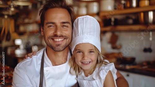 Happy father carrying daughter and smiling