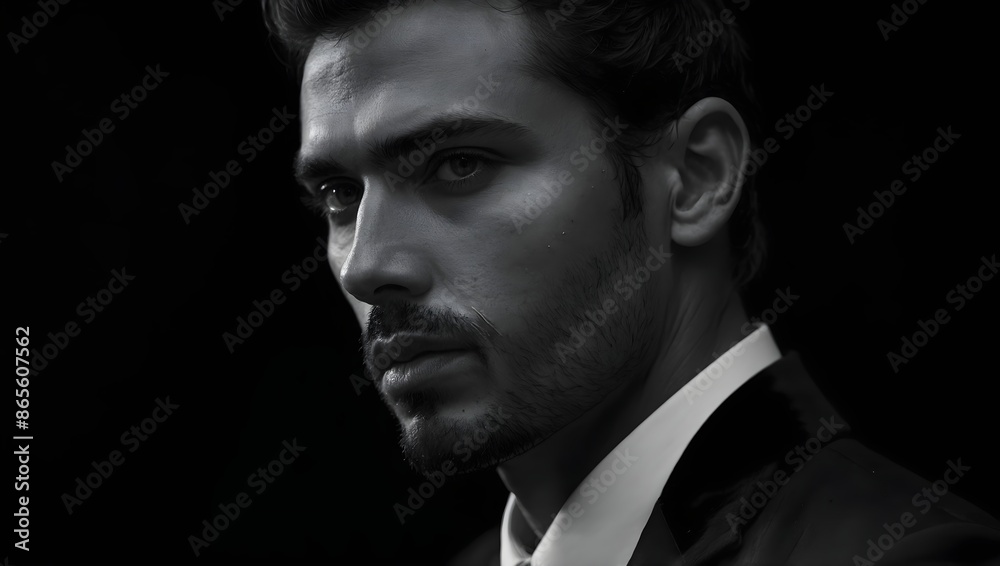 Fototapeta premium portrait of a model in classical suit with dark background