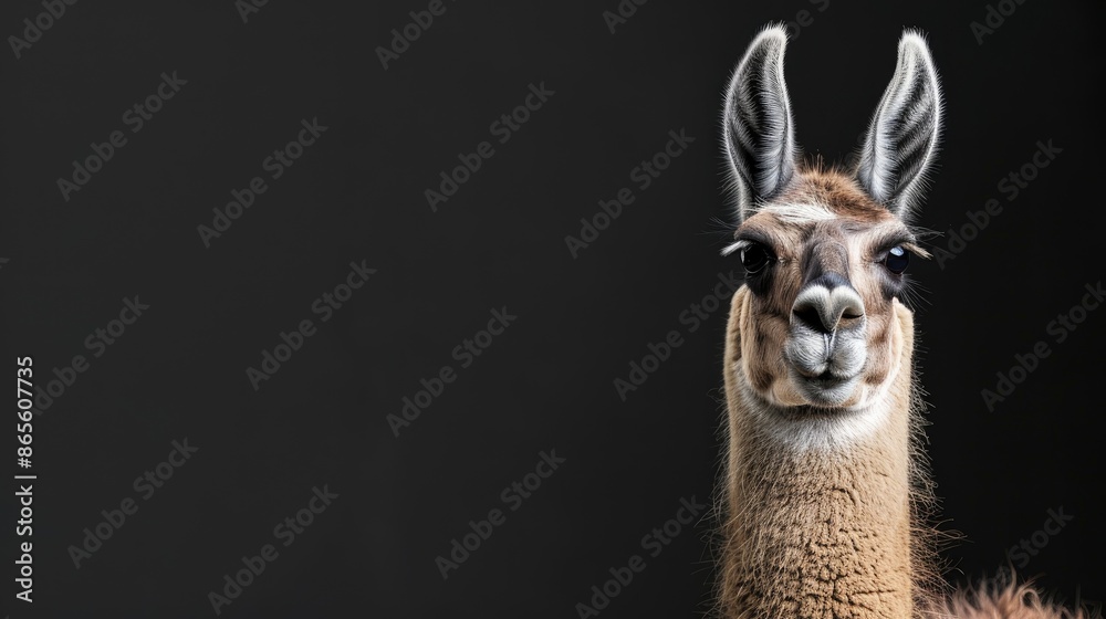 Fototapeta premium Amusing llama meme with black background for personalized text