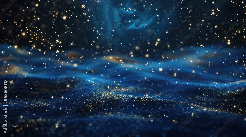 Naklejka premium A celestial scene with a dark blue expanse and golden constellations, representing the night sky during the festive season.