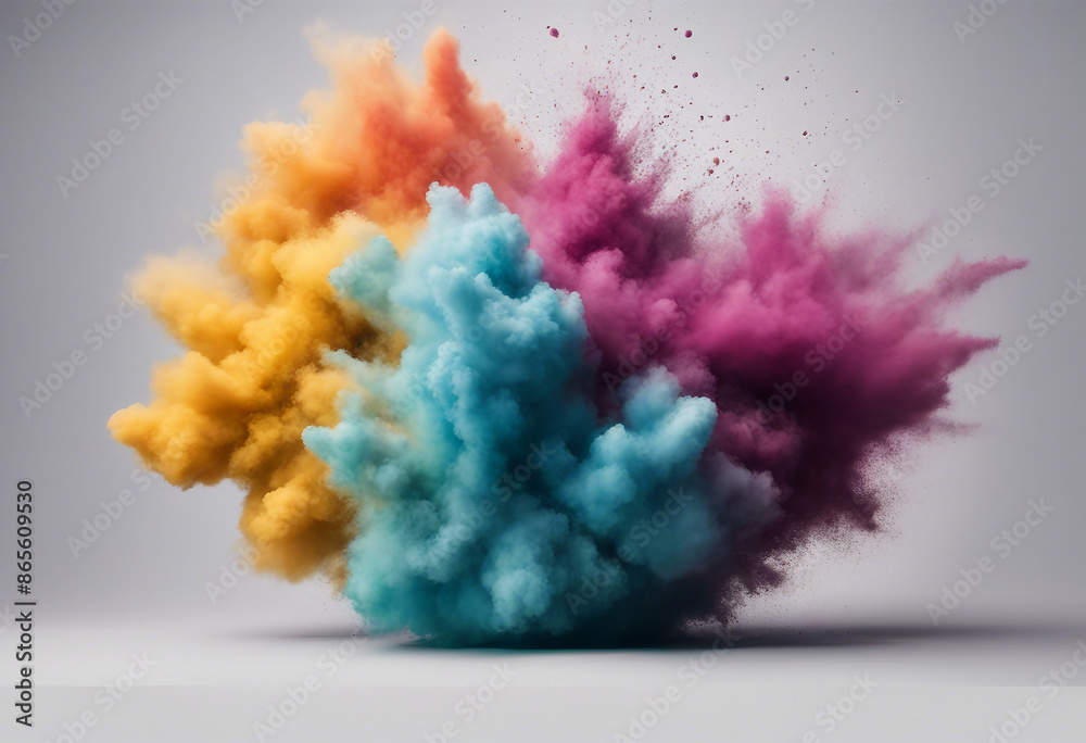 Explosion of colored powder isolated on transparent background