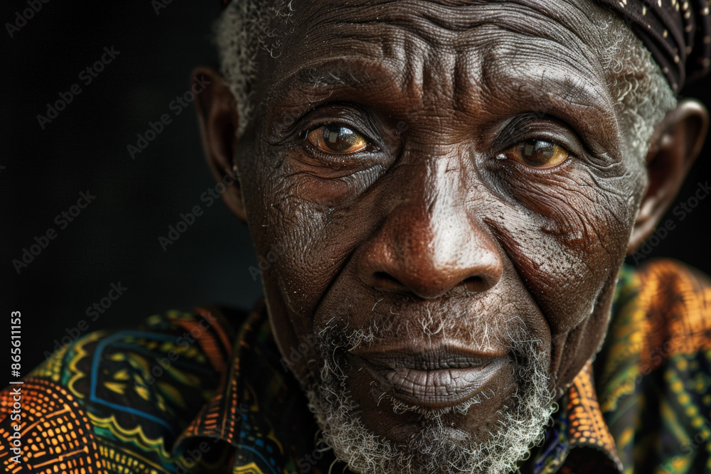 Close-up portrait of a senior man of African descent, studio photo, against a sleek gray studio backdrop Close-up portrait of a senior man of African descent, studio photo, against a sleek gray studio backdrop