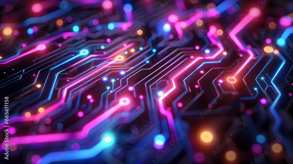 Vibrant Neon Circuit Abstract Technology Background with Futuristic Glowing Patterns and High Tech Aesthetics Vibrant Neon Circuit Abstract Technology Background with Futuristic Glowing Patterns and High Tech Aesthetics