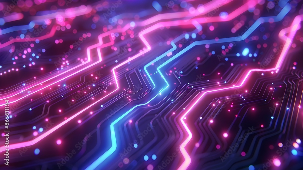 Neon Futuristic Abstract Circuits and Glowing Geometric Shapes Digital Technology Background Neon Futuristic Abstract Circuits and Glowing Geometric Shapes Digital Technology Background
