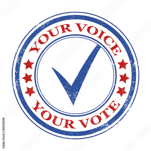 A grunge circle stamp with a check mark and voting text
