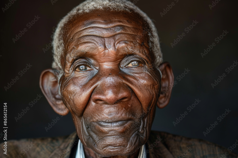 Close-up portrait of a senior man of African descent, studio photo, against a sleek gray studio backdrop Close-up portrait of a senior man of African descent, studio photo, against a sleek gray studio backdrop