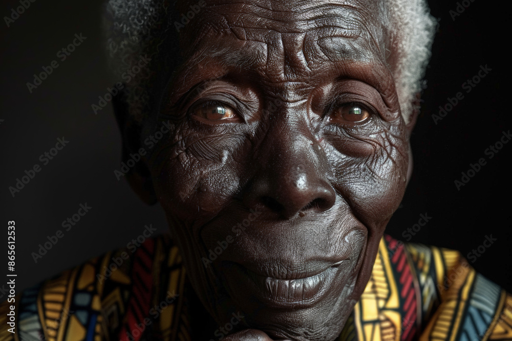 Close-up portrait of a senior man of African descent, studio photo, against a sleek gray studio backdrop Close-up portrait of a senior man of African descent, studio photo, against a sleek gray studio backdrop