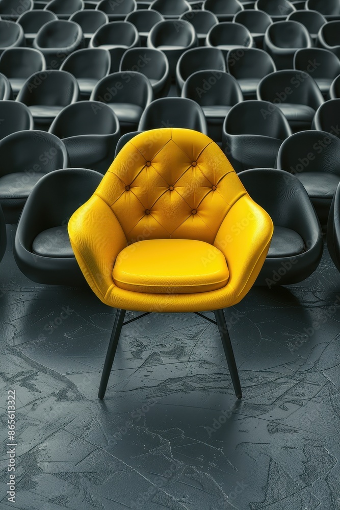 Fototapeta premium Yellow chair standing out from the crowd