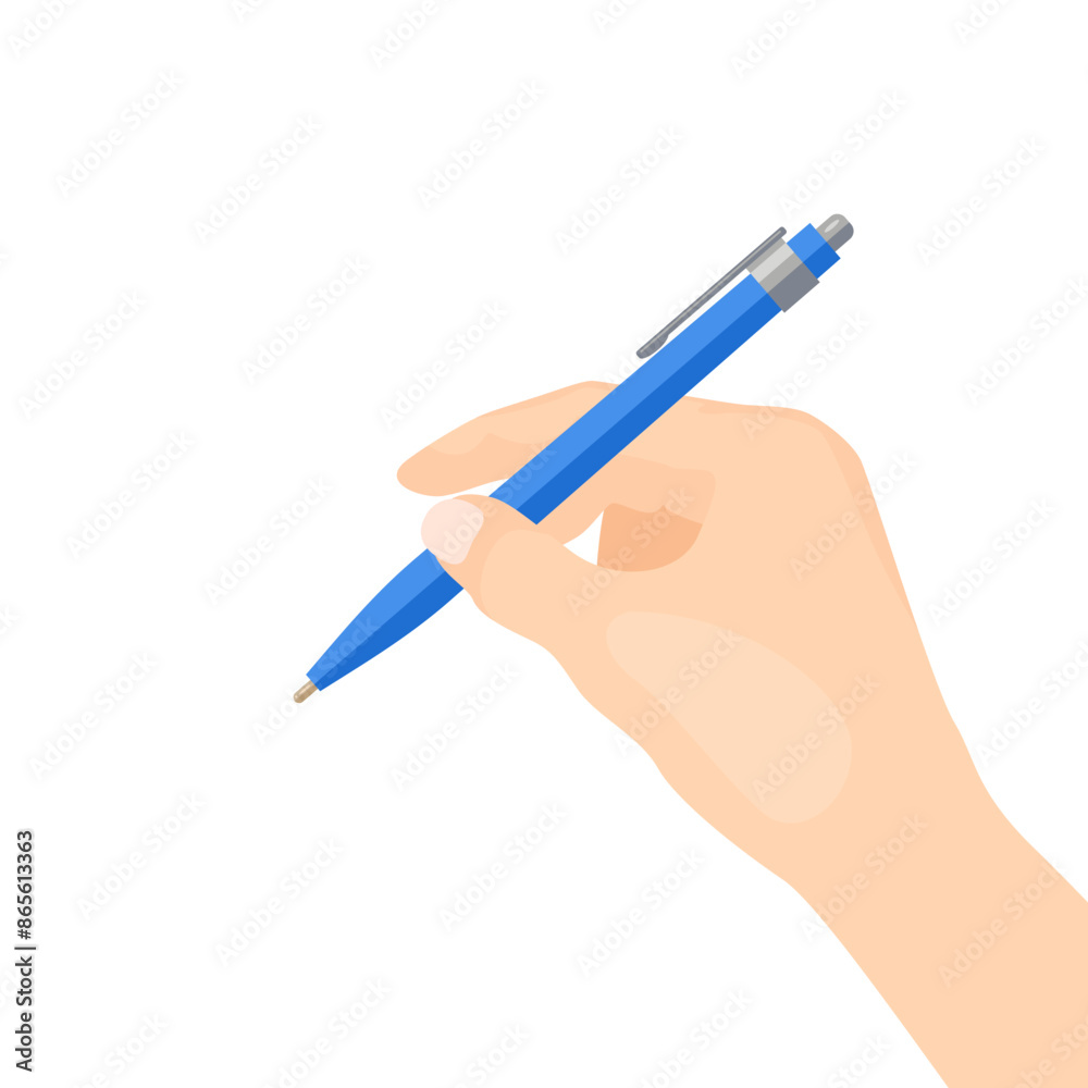 Hand holding pen. Vector cartoon flat illustration. Hand holding pen. Vector cartoon flat illustration.