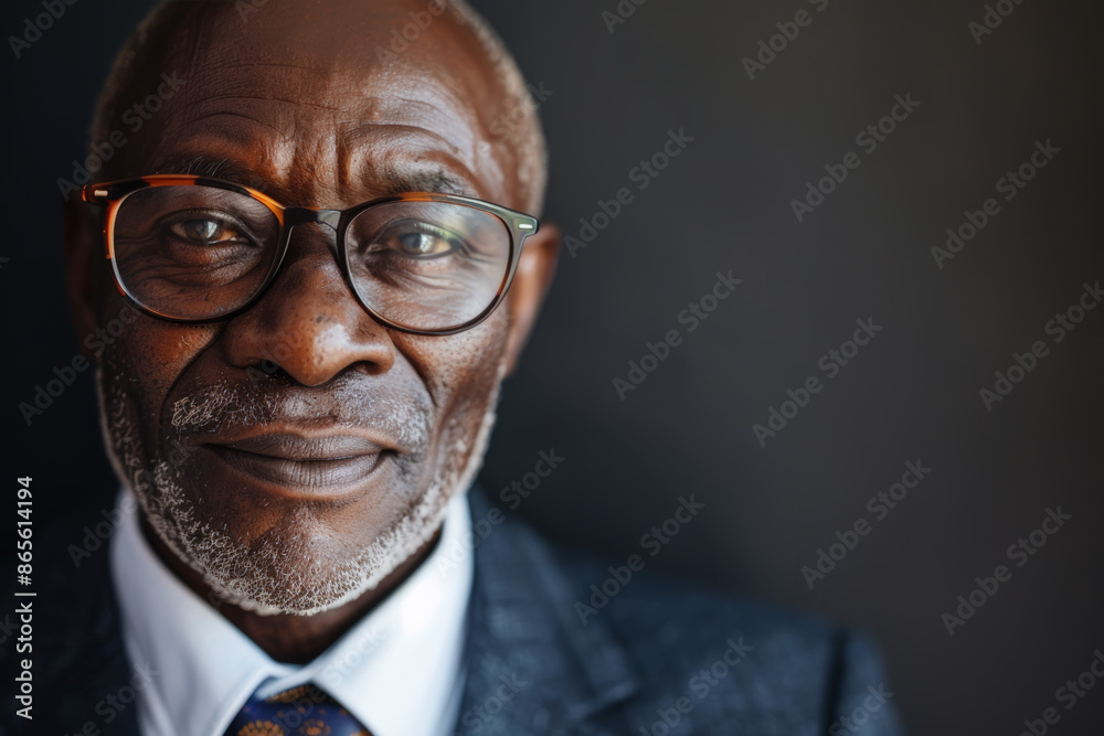 Close-up portrait of a senior man of African descent, studio photo, against a sleek gray studio backdrop Close-up portrait of a senior man of African descent, studio photo, against a sleek gray studio backdrop