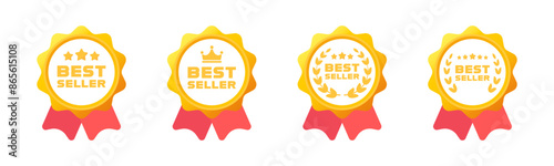 Best seller labels. Best seller set, premium quality product badges. Best seller vector badge logo set