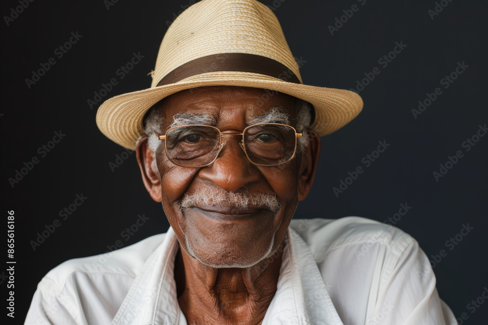 Close-up portrait of a senior man of African descent, studio photo, against a sleek gray studio backdrop Close-up portrait of a senior man of African descent, studio photo, against a sleek gray studio backdrop