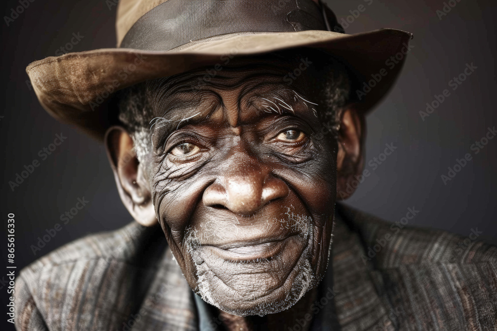 Close-up portrait of a senior man of African descent, studio photo, against a sleek gray studio backdrop Close-up portrait of a senior man of African descent, studio photo, against a sleek gray studio backdrop