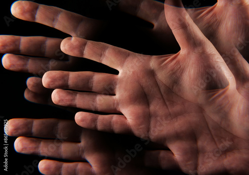Close-up hands of person on black background 