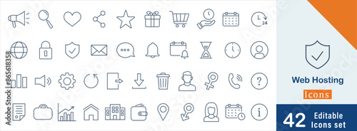 Web Hosting editable stroke outline web icons set. Web Hosting, Editable Stroke, Outline Icons, Flat Vector, Digital Service vector illustration.