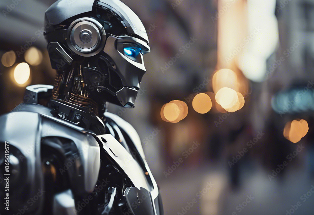Close Up With the profile of a cyberman. Portrait of a robot man