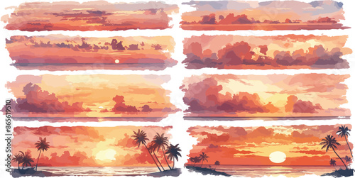 sunset watercolor clipart