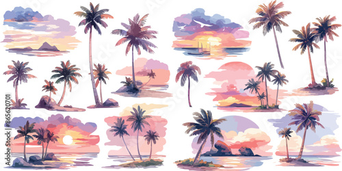 sunset watercolor clipart